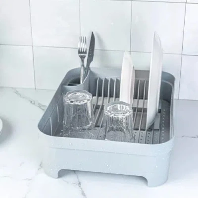 Ou Compact Freestanding Plastic Kitchen Dish Drying Rack In Gray