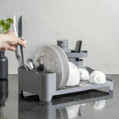 Ou Modern Compact Polypropylene Kitchen Dish Drying Rack In Gray