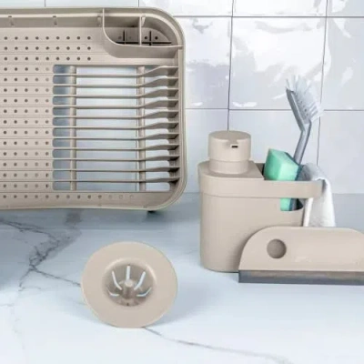 Ou Compact Freestanding Plastic Kitchen Dish Drying Rack In Brown