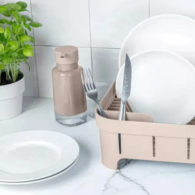 Ou Compact Freestanding Plastic Kitchen Dish Drying Rack In Brown