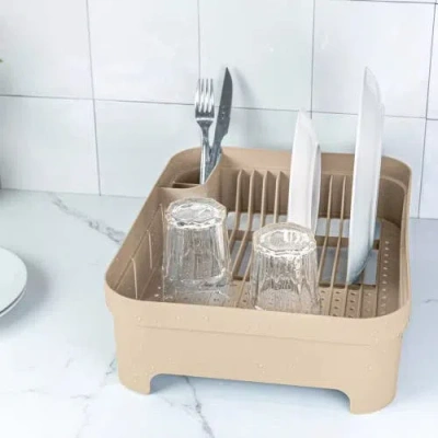 Ou Compact Freestanding Plastic Kitchen Dish Drying Rack In Brown