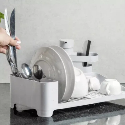 Ou Modern Compact Polypropylene Kitchen Dish Drying Rack In White