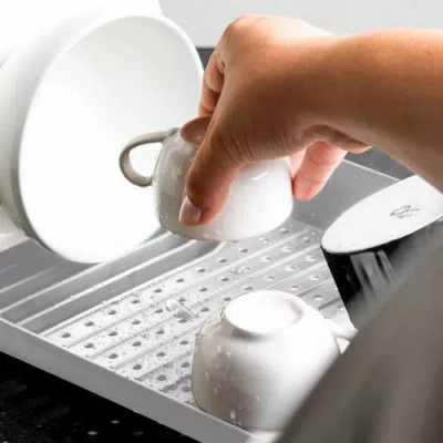 Ou Modern Compact Polypropylene Kitchen Dish Drying Rack In White