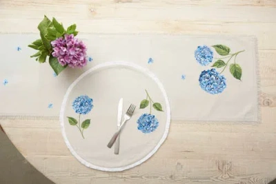 Rightside Designs Summer Hydrangea Table Runner 14" X 72" In White