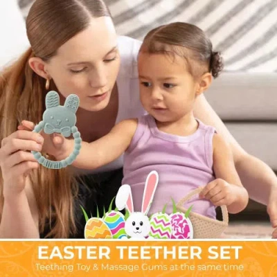 Sperric Plush Bunny With Bow And Silicone Teether Set