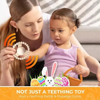 Sperric Plush Bunny With Bow And Silicone Teether Set In Neutral