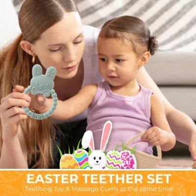 Sperric Easter Plush Bunny And Silicone Teether Gift Set 3-piece In Multi