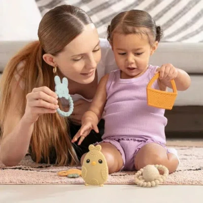 Sperric Plush Bunny With Bow And Silicone Teether Set In Multi