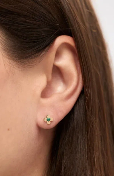 Ana Luisa Solid Yellow Gold Mini Flower Studs In Pink