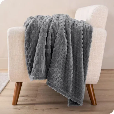 Bare Home Waffle Microplush Fleece Throw Blanket In Gray