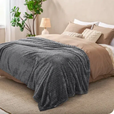 Bare Home Waffle Microplush Fleece Throw Blanket In Gray