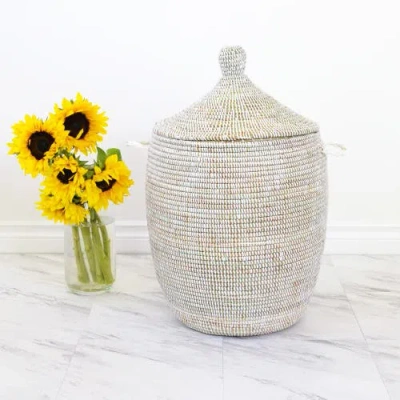 African Modern Medium Solid White Prayer Mat Hamper In Neutral