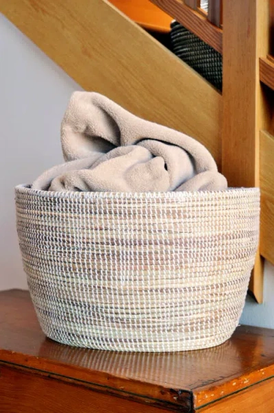 African Modern Solid White Knitting Basket In Neutral