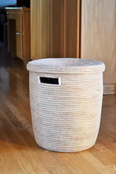 African Modern Solid White Peace Corps Hamper In Neutral