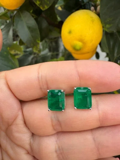Gemma Azzurro Rectangular Emerald Stud Earrings In Green