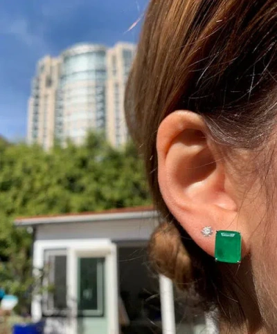 Gemma Azzurro Rectangular Emerald Stud Earrings In Green