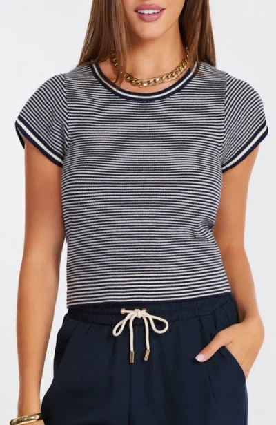 Bishop + Young Hepburn Short Sleeve Sweater In Stripe In Animal Print