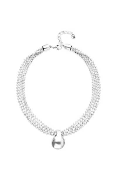 Unode50 Sterling Silver Alloy Necklace With Silver Threads And Big Shaped Ball In Orange