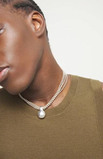Unode50 Sterling Silver Alloy Necklace With Silver Threads And Big Shaped Ball In Orange