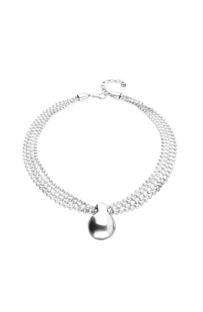 Unode50 Sterling Silver Alloy Necklace With Silver Threads And Big Shaped Ball In Orange