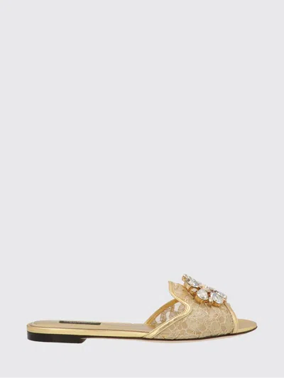Dolce & Gabbana Rainbow Slides In Gold Lurex Lace With Brooch In Multi