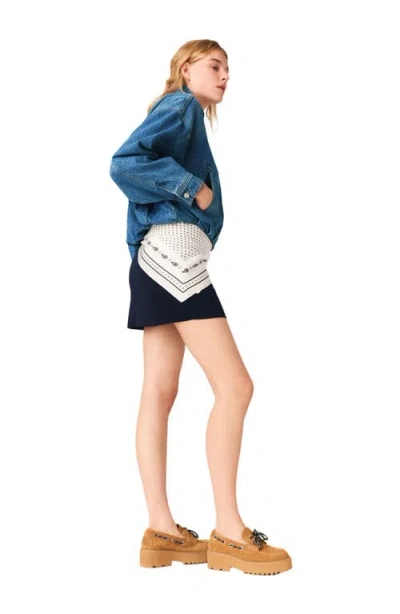 Maje Womens Blue Collared Elasticated-hem Denim Bomber Jacket In Blue
