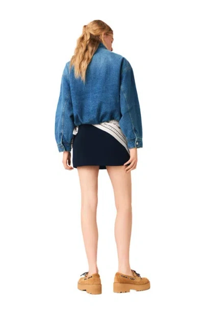 Maje Womens Blue Collared Elasticated-hem Denim Bomber Jacket In Blue