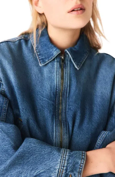 Maje Womens Blue Collared Elasticated-hem Denim Bomber Jacket In Blue