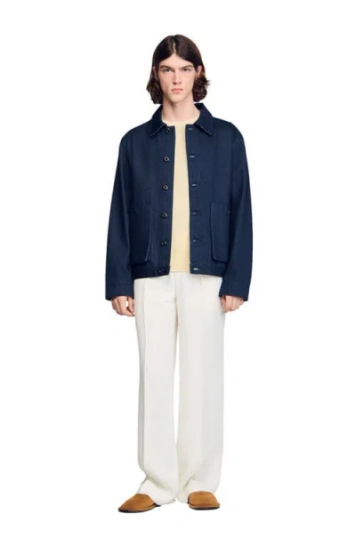 Sandro Denim Worker Jacket In Blue