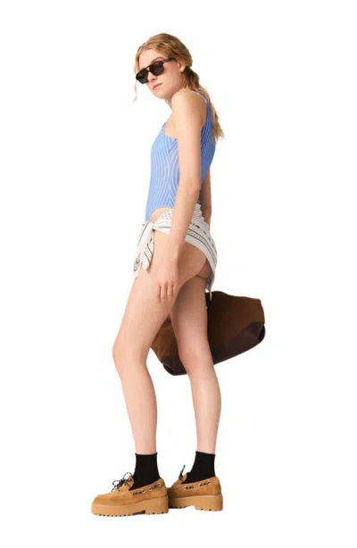 Maje Striped-pattern Logo-embroidered Bodysuit In Blue