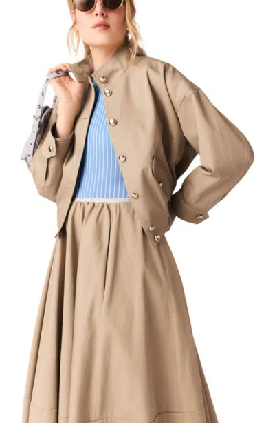 Maje Cotton Bomber Jacket In Brown