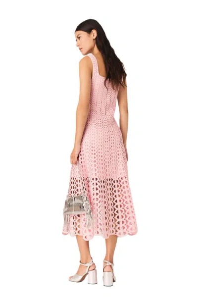 Maje Womens Pink Square-neck Rhinestone-embellished Crochet Midi Dress