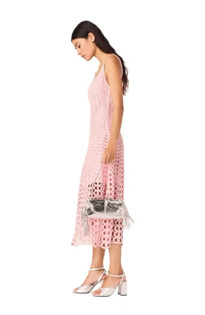 Maje Womens Pink Square-neck Rhinestone-embellished Crochet Midi Dress
