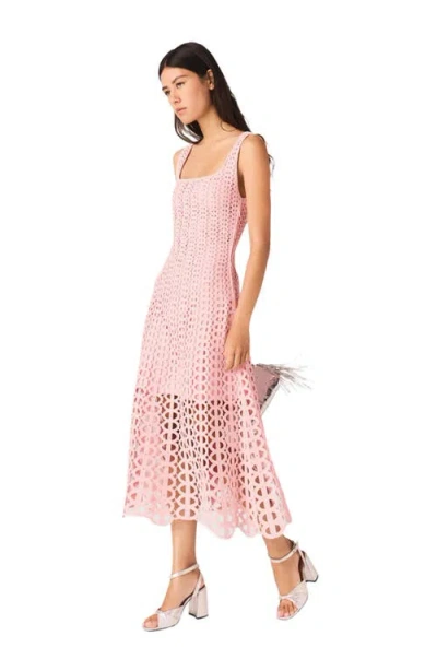 Maje Womens Pink Square-neck Rhinestone-embellished Crochet Midi Dress