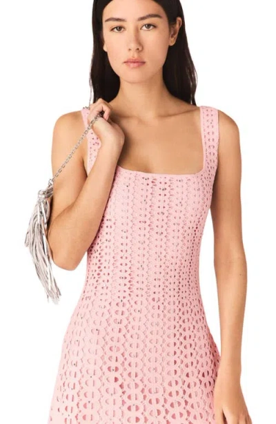 Maje Womens Pink Square-neck Rhinestone-embellished Crochet Midi Dress