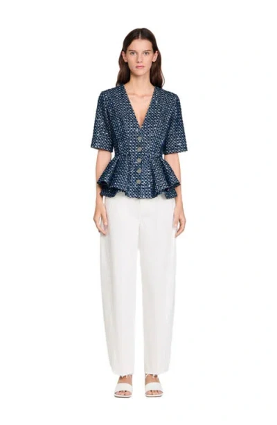 Sandro Sequinned Jacket In Blue