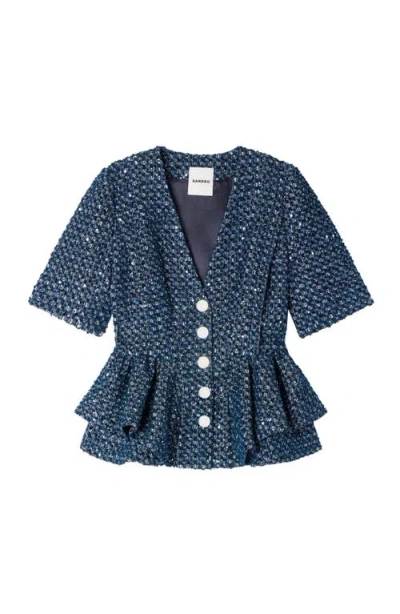 Sandro Sequinned Jacket In Blue