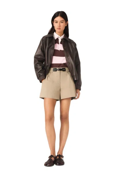 Maje Cotton-blend Belted Shorts In Brown