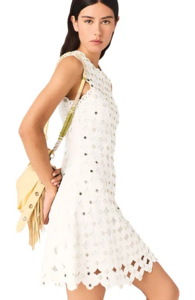 Maje Womens White Sleeveless Sequin-embellished Crochet Mini Dress