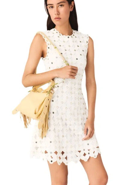 Maje Womens White Sleeveless Sequin-embellished Crochet Mini Dress