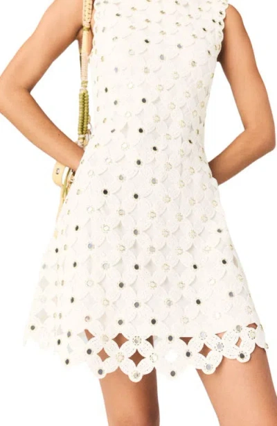 Maje Womens White Sleeveless Sequin-embellished Crochet Mini Dress