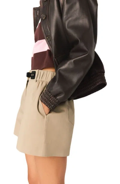 Maje Cotton-blend Belted Shorts In Brown
