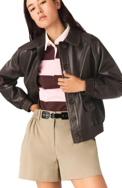 Maje Cotton-blend Belted Shorts In Brown