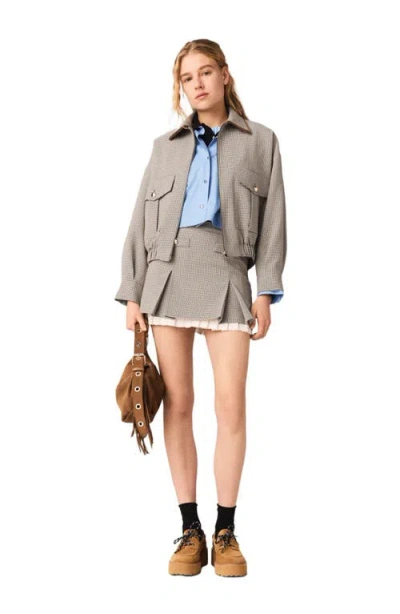 Maje Checked Bomber Jacket In Gray