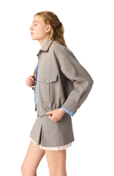 Maje Checked Bomber Jacket In Gray