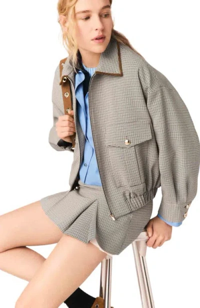 Maje Checked Bomber Jacket In Gray