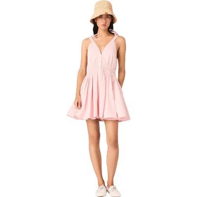 Maje Womens Pink Flared Smocked-waist Cotton Mini Dress