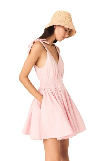 Maje Womens Pink Flared Smocked-waist Cotton Mini Dress