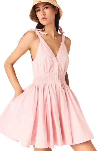 Maje Womens Pink Flared Smocked-waist Cotton Mini Dress