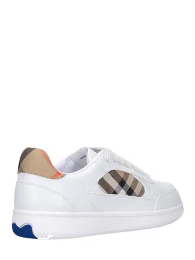 Burberry Terrace Sneakers In Leather And Beige Check Men In White